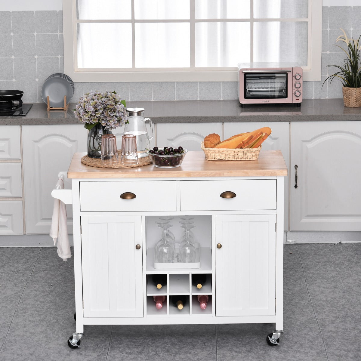 Halifax North America Rolling 35.75 High Kitchen Island Cart on Wheels | Mathis Home