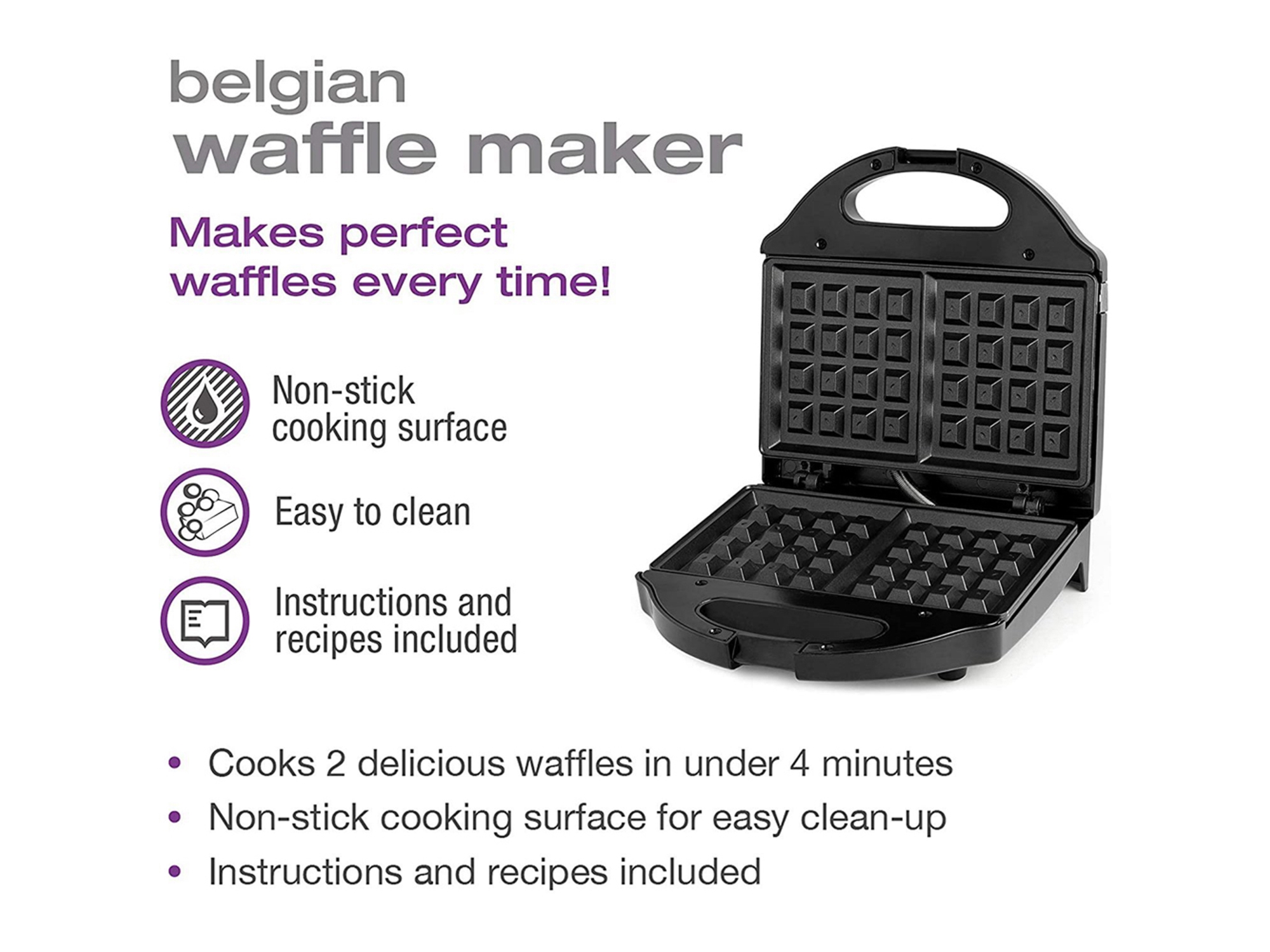 Buy Salton WM1075BK Belgian Style Waffle Maker, 2-Waffle, 760 W