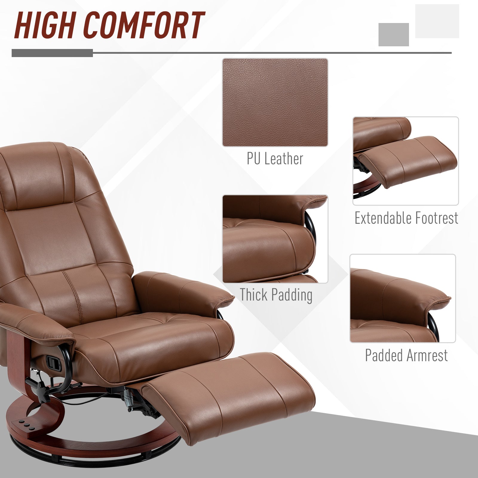 Halifax North America Manual 41.75 High Recliner Armchair PU Leather Lounge Chair with Adjustable Leg Rest | Mathis Home