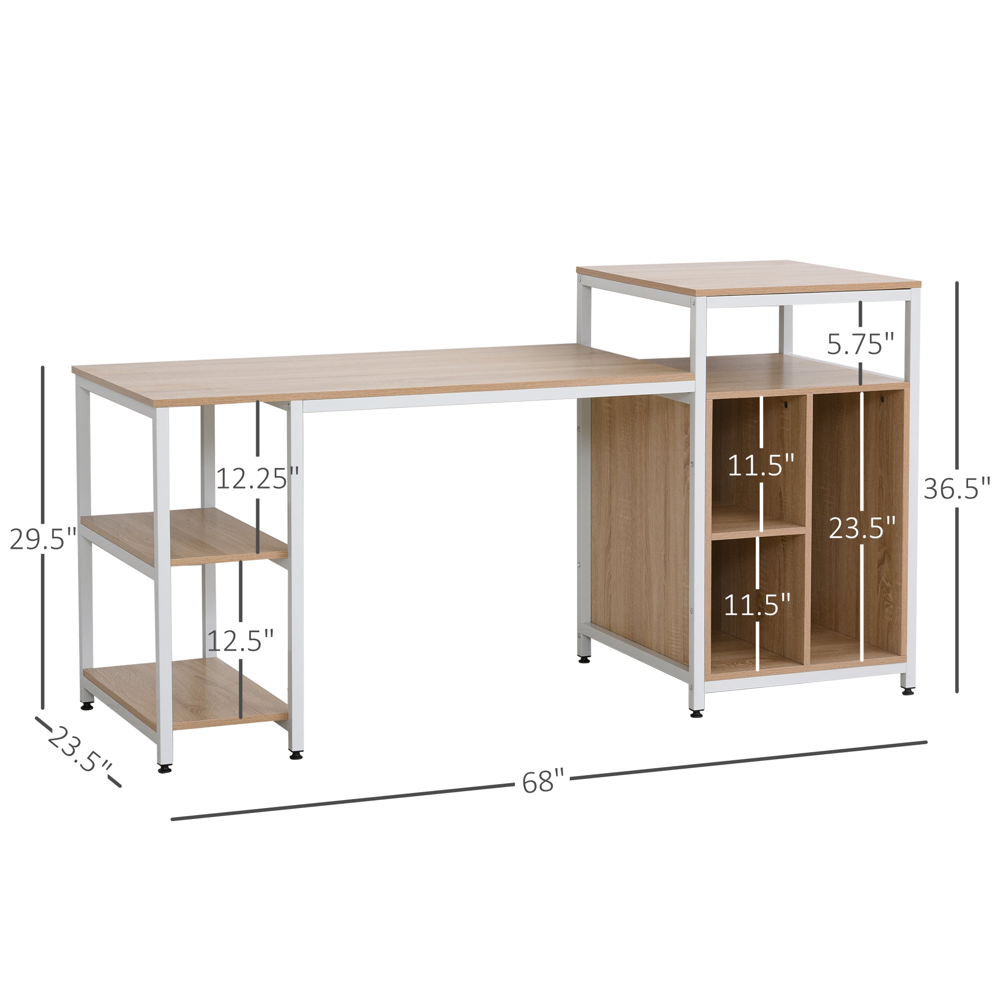Halifax North America 68 inch Office Table Computer 36.5 High Desk Workstation Bookshelf with CPU Stand | Mathis Home