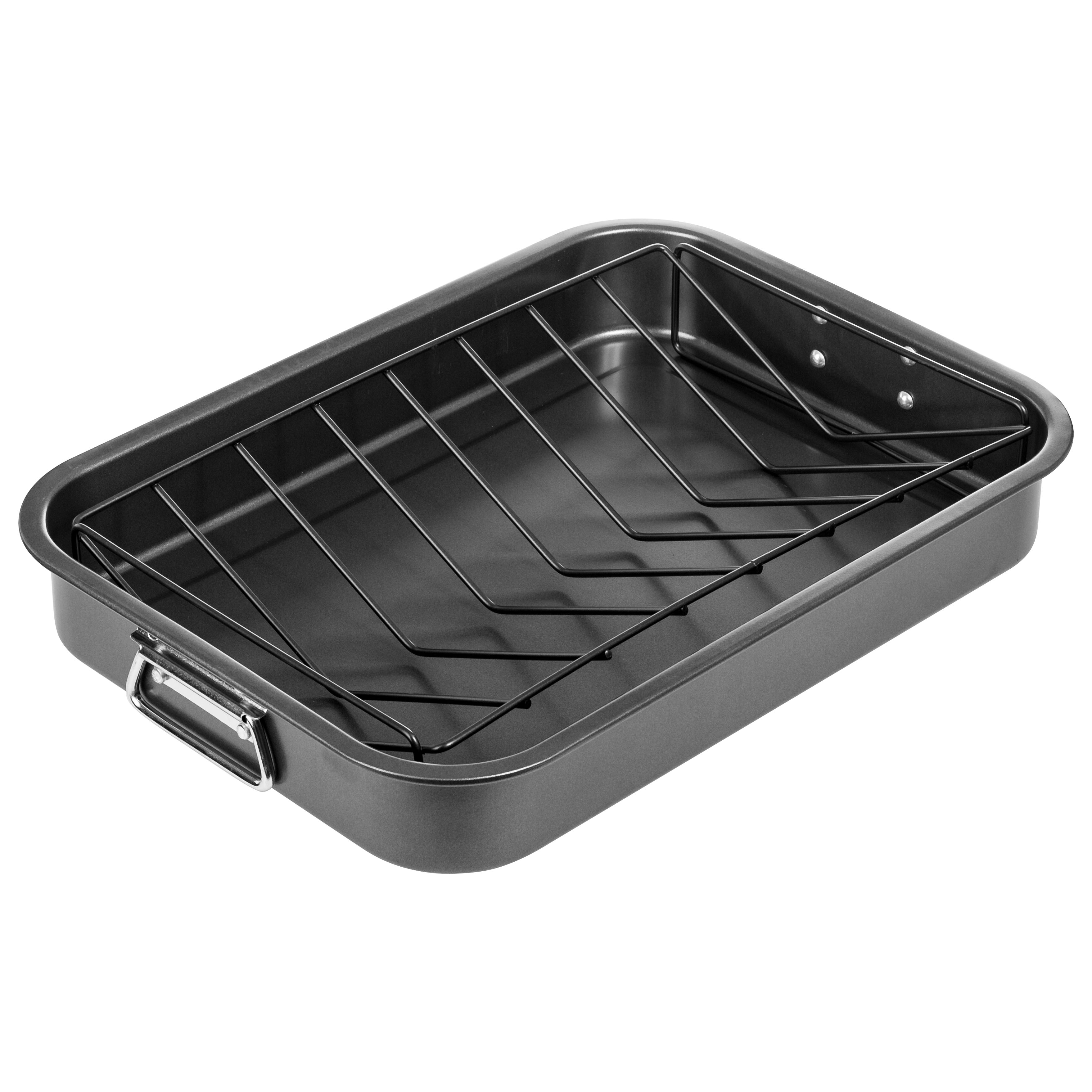 Lexi Home 16.5 inch Non-Stick Carbon Steel Roasting Pan with V-Rack