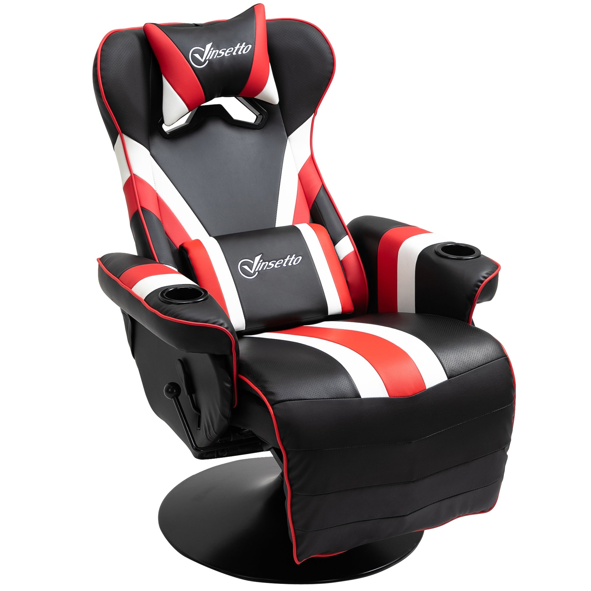 Black Gaming Desk and Red/Black Racing Chair Set with Cup Holder