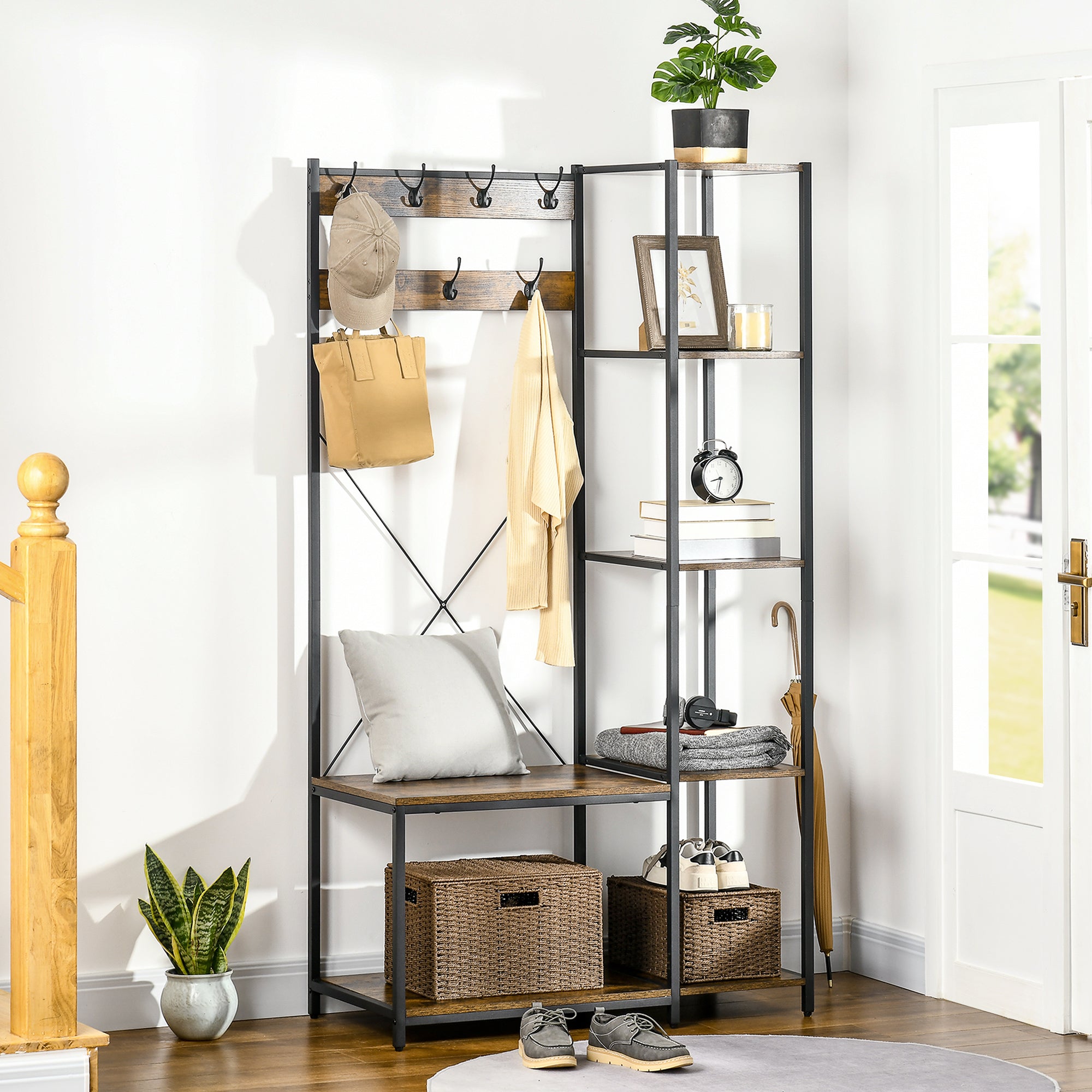 Halifax North America Industrial 70.75 High Hall Tree with Side Storage Shelves | Mathis Home