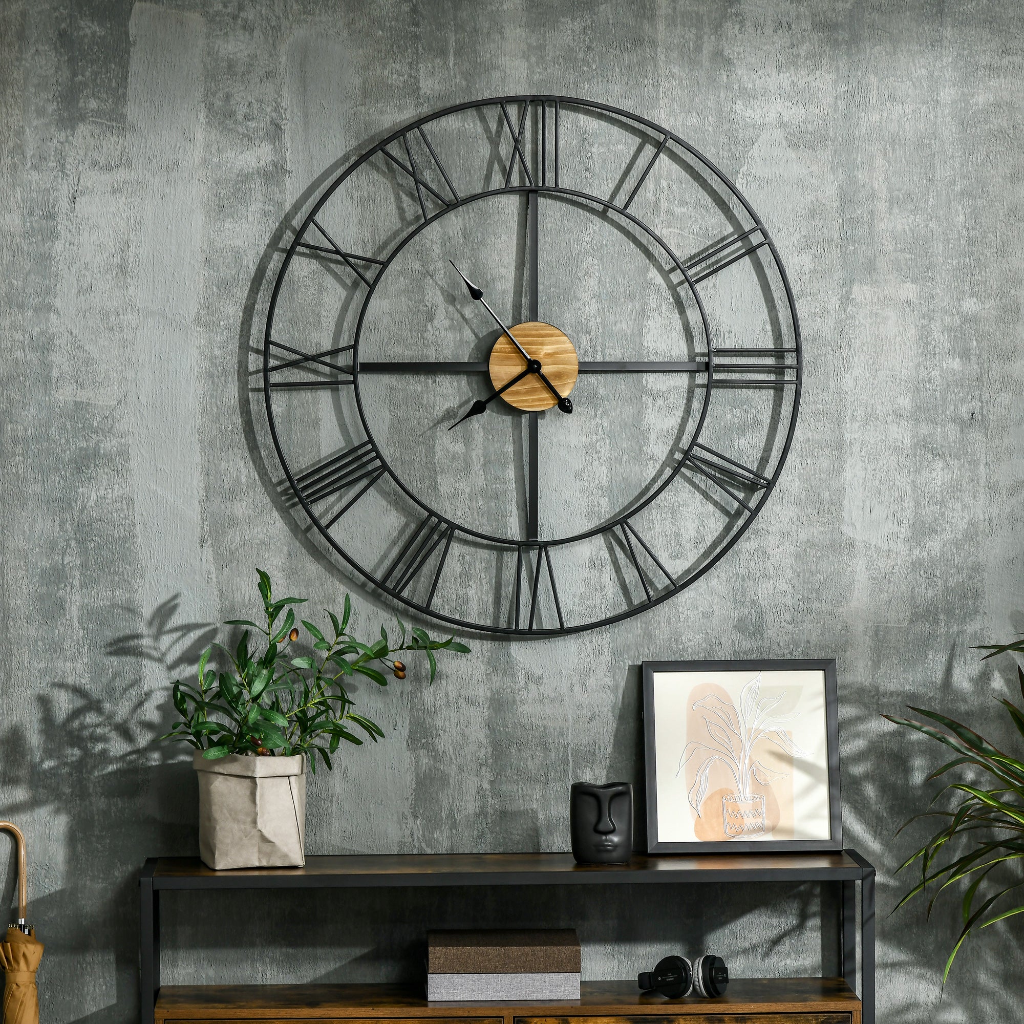 36 Inch Large Wall Clock, Silent Non Ticking Wood Metal Farmhouse Roman  Numeral Clocks for Living Room Decor, Battery Operated, Black