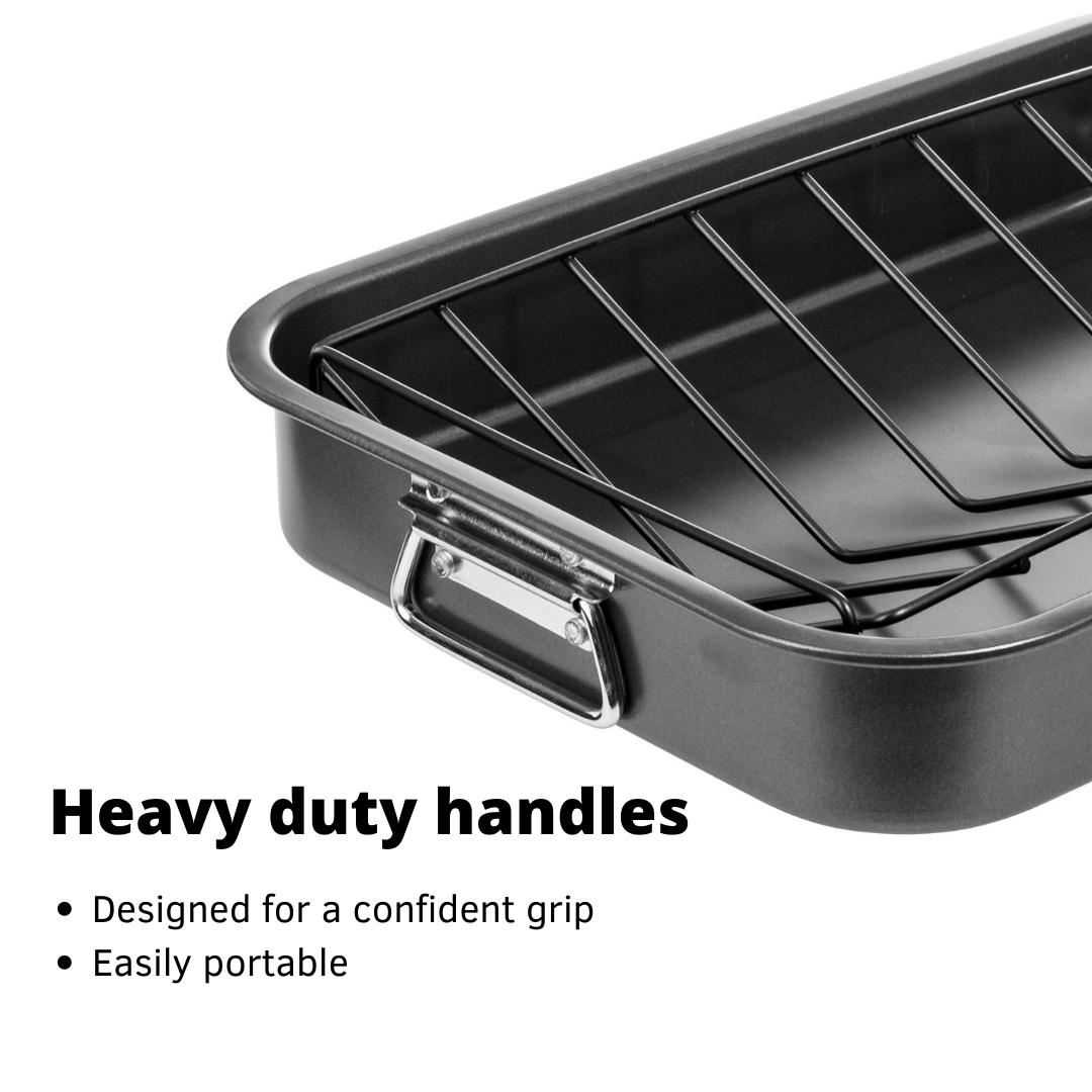 Lexi Home 16.5 inch Non-Stick Carbon Steel Roasting Pan with V-Rack